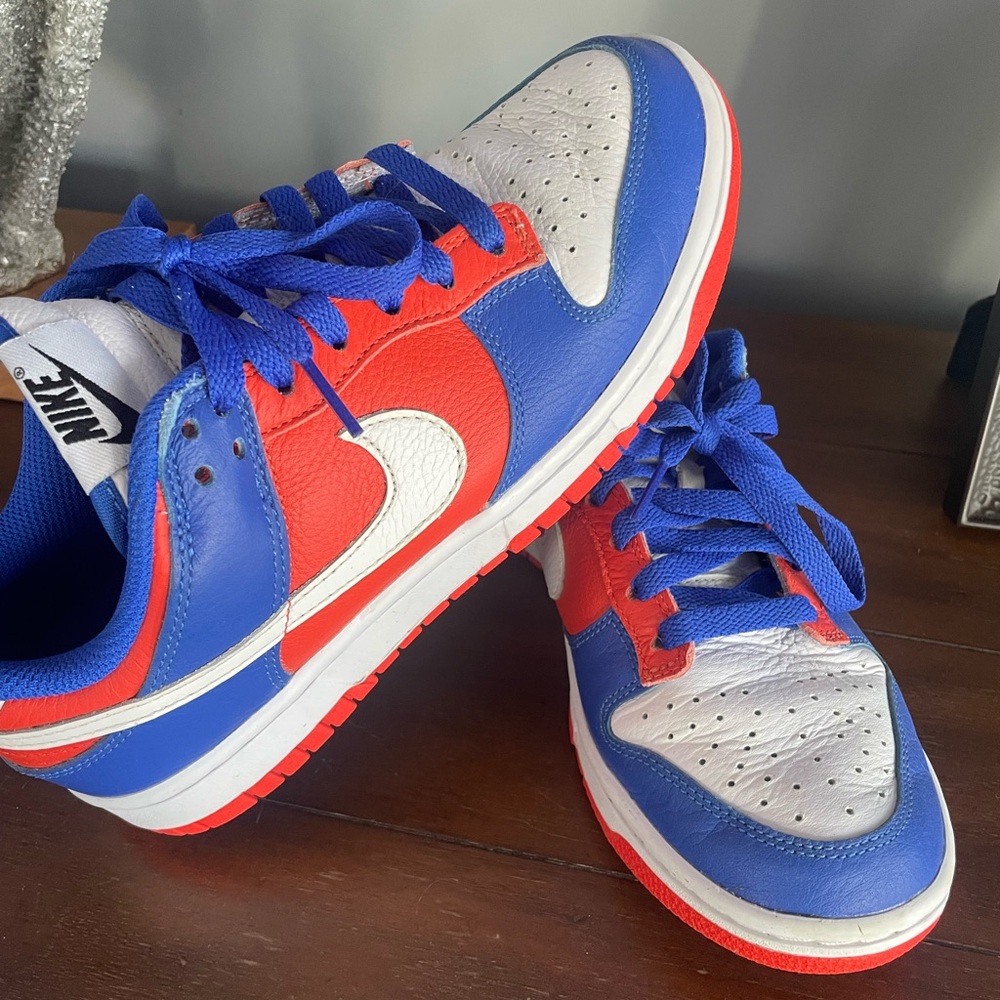 Nike custom-made orange and blue leather sneakers